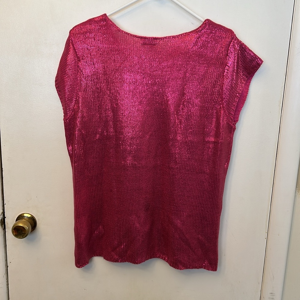 NWT Worthington Size XL Women’s Pink Metallic Short Sleeve Sweater - Picture 5 of 6